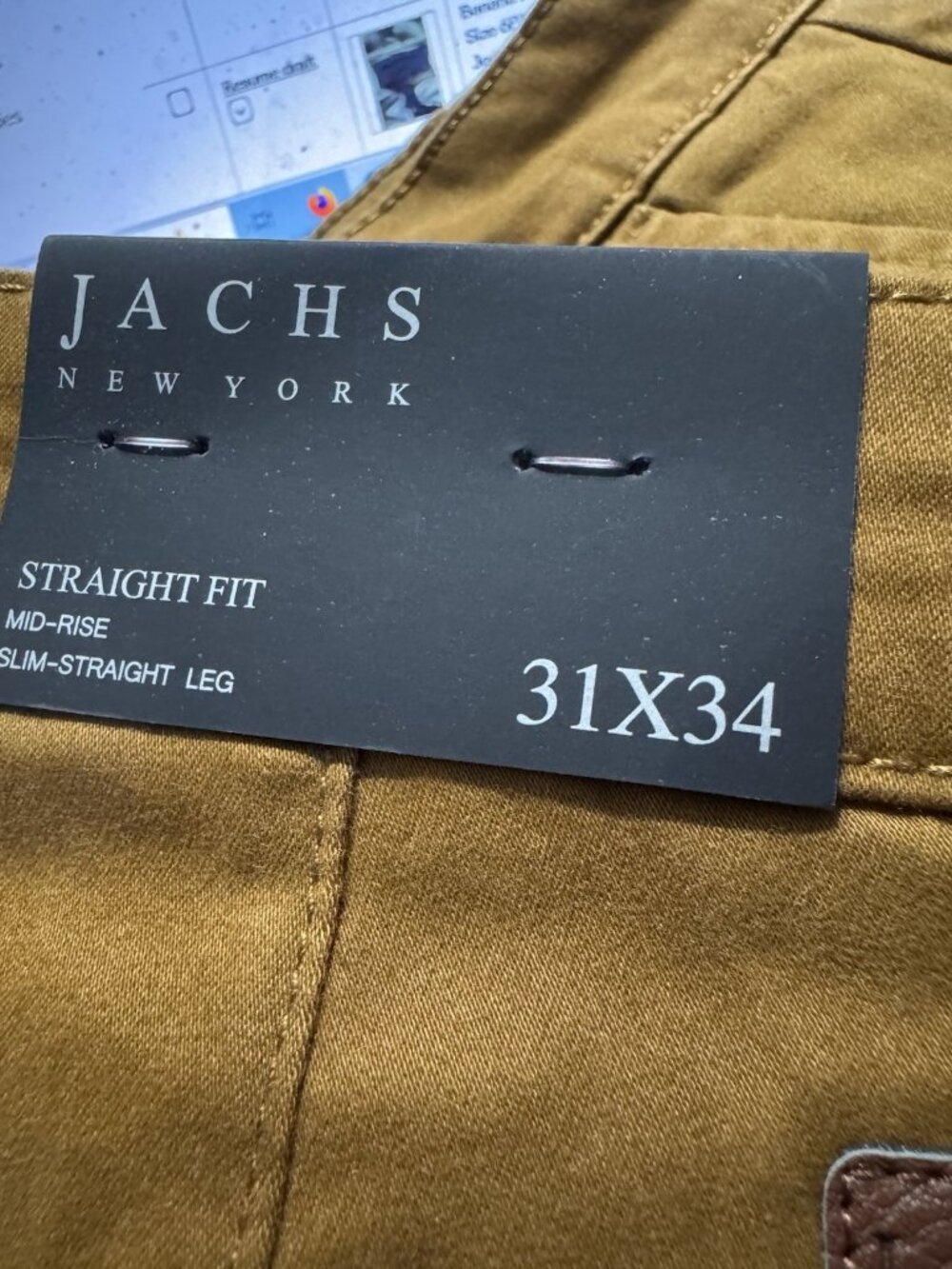 Jachs New York Size 31x34 Mens Chino Pants Copper Straight Fit Slim Straight Leg - Picture 3 of 7